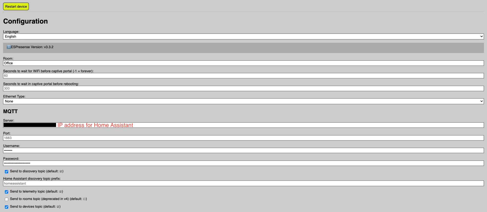 Setting the MQTT information in the base station configuration screen
