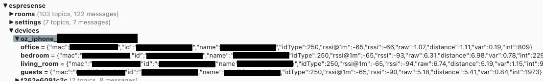 Example - My phone data in the MQTT broker